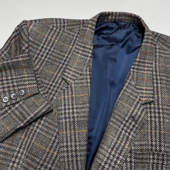 VTG Men Tweed Blazer 100%Extrafine Cashmere ‎ Plaid Sport Coat Suit Jacket Sz 42